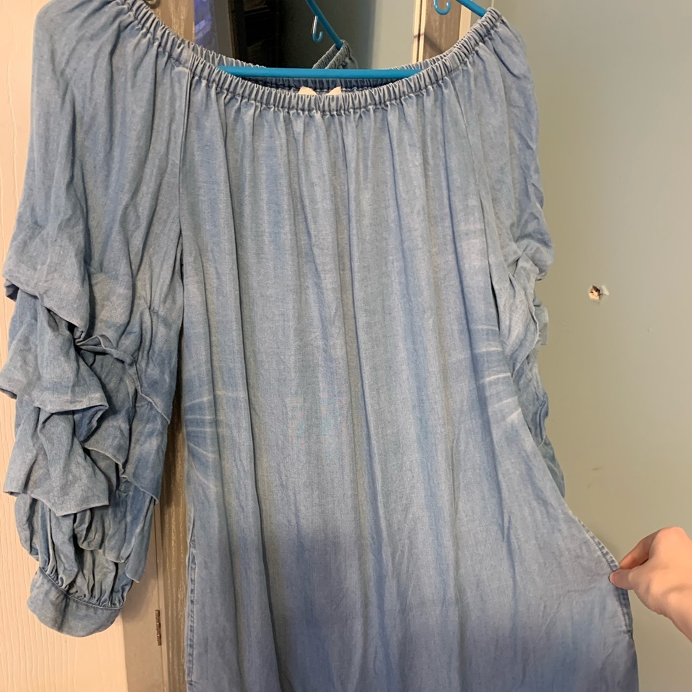 SUPER cute off the shoulder jean dress!
